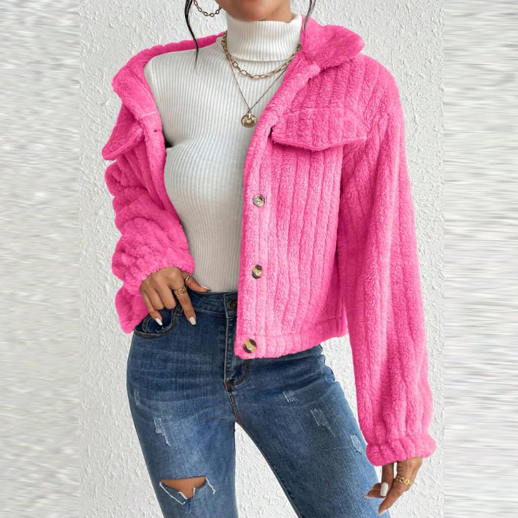 Women's Casual Fashion Plush Comfortable Jacket Lapel Warm Short Coat