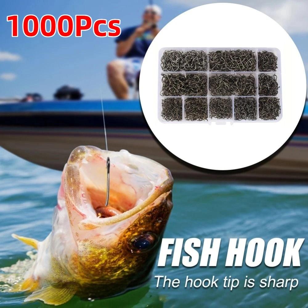 1000Pcs Size 3-12 Fishing Hooks Set Carbon Steel Barbed Fishing Hooks  Fishing Accessories