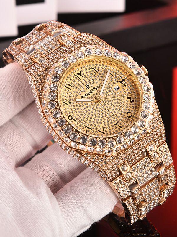 Fashionable Men's Watches Full Diamond-Set Luxury Quartz Watches