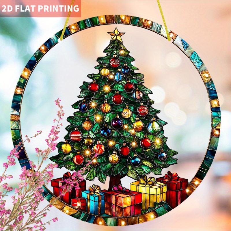 Illuminated Christmas Tree Sun Catcher. 7.87" Circular Acrylic with 3D Effect for Holiday Decor.
