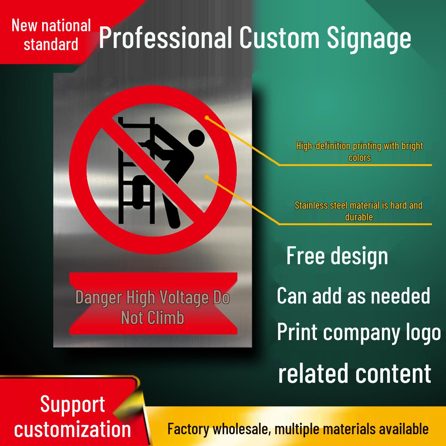 

Rainproof & Sunproof Stainless Steel Safety Sign: Danger of High Voltage & Electric Shock - Do Not Cross or Climb 24×30 JZ007B