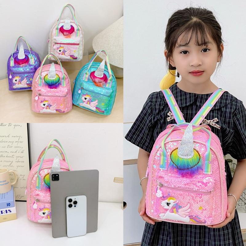 Unicorn Pattern Colorful With Sequins Children Backpack For Kindergarten