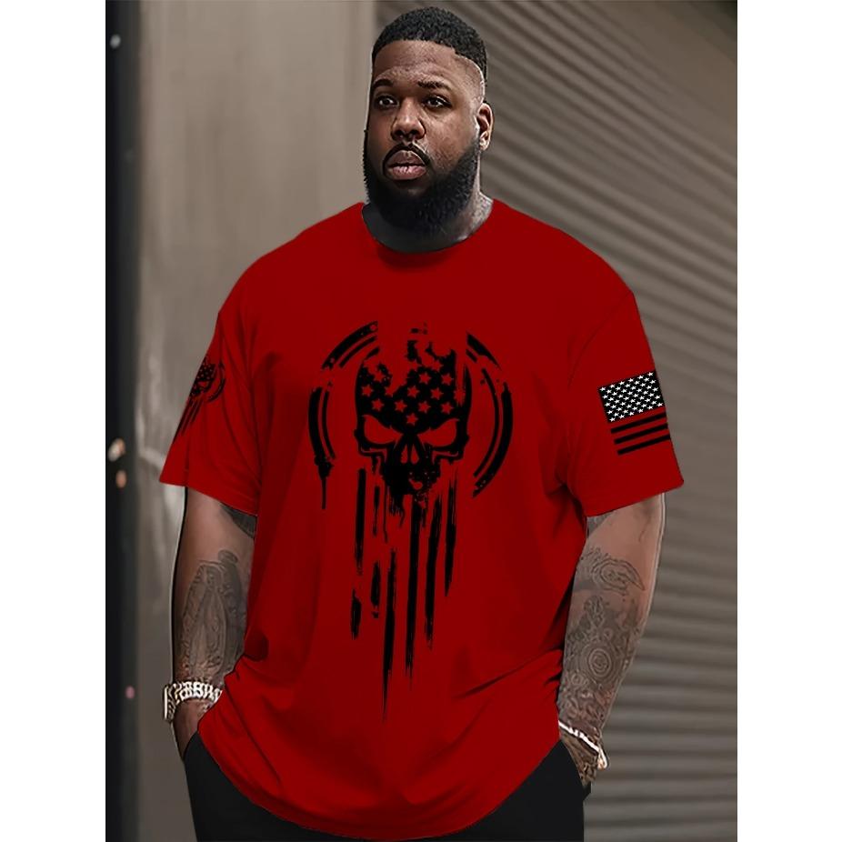 

1 шт. Мужская футболка 3D с принтом черепа воина, повседневная спортивная футболка с круглым вырезом, полиэстер, большой размер XL красный