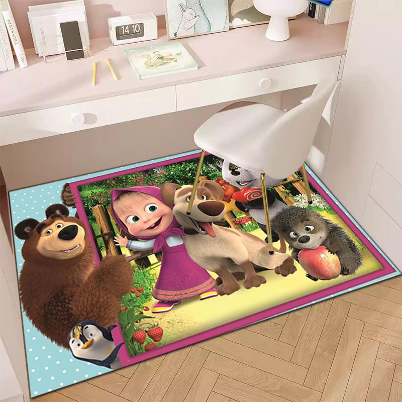 Russian animation Masha and the Bear Fairy Tale Cartoon Carpet Soft Home Living Room Bedroom Door Mat Outdoor Picnic Ground Mat rug T8