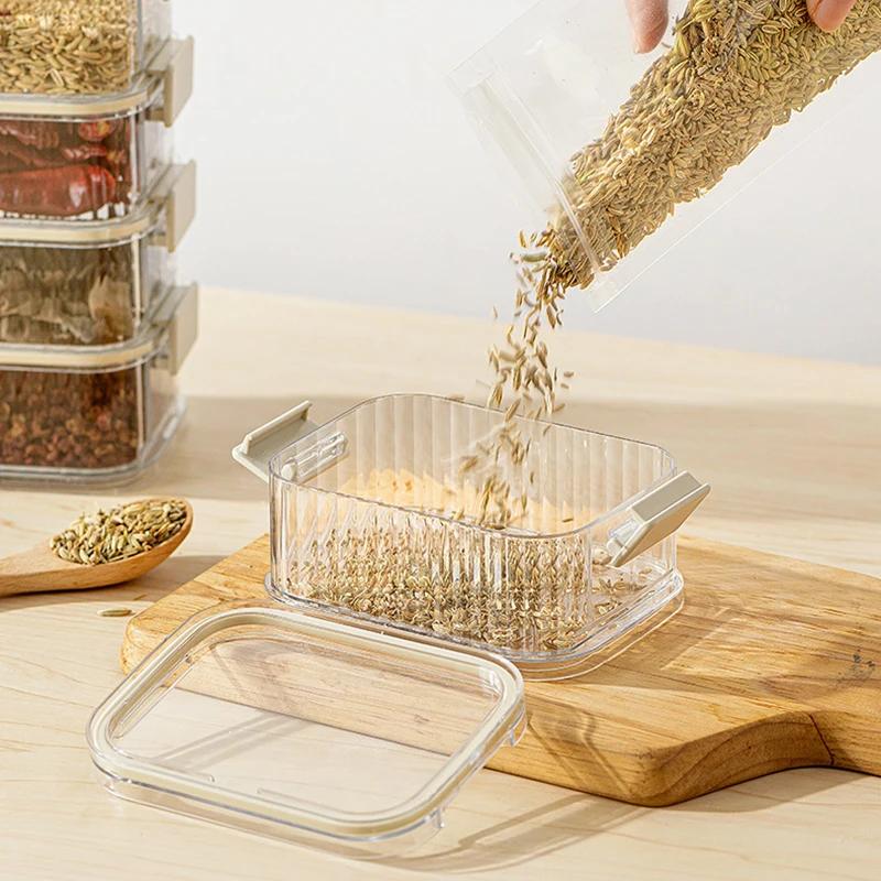 3/5pcs Household Stackable Food Sealing Jar Multi-layered Seasoning Storage Box Portable All-In-One Kitchen Spices Beans Storage Jar
