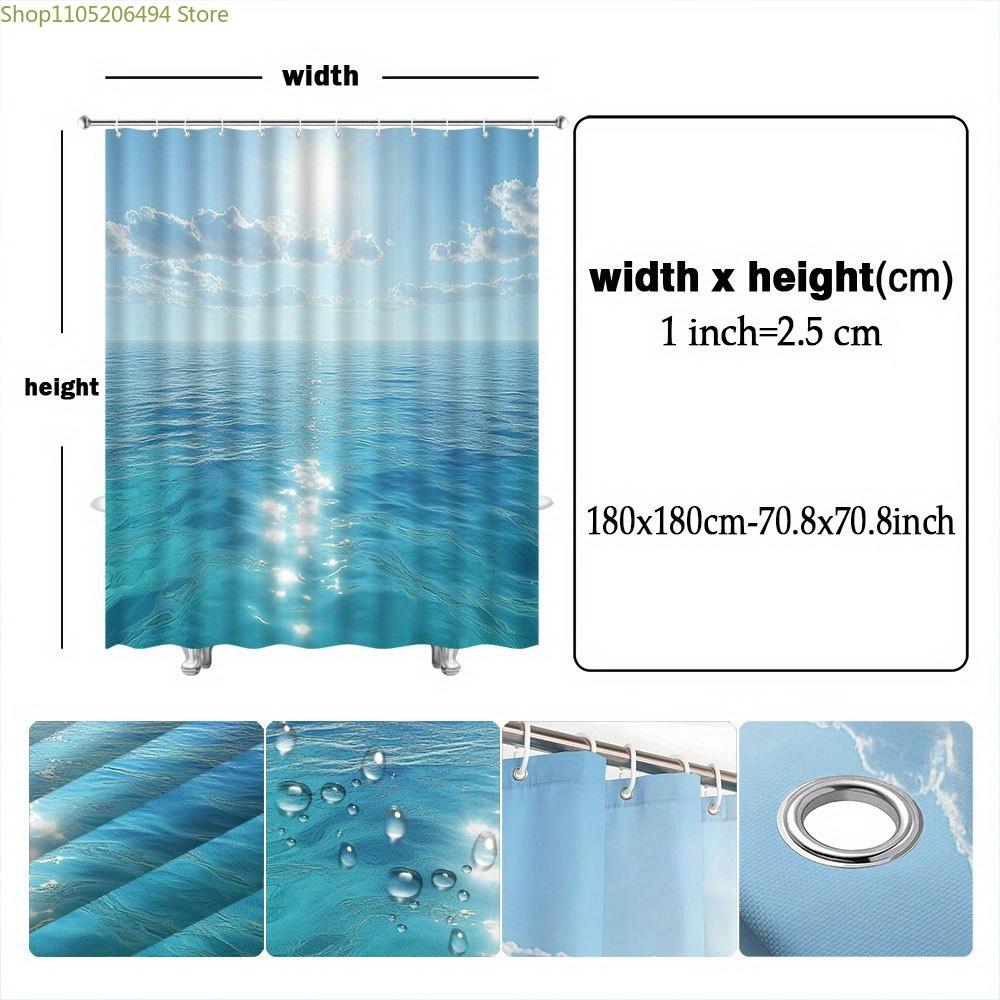 1pc Serene Ocean View Shower Curtain - Tranquil Coastal Scene with Calm Turquoise Waters & Clear Blue Sky, 12 Hooks, 177.8x177