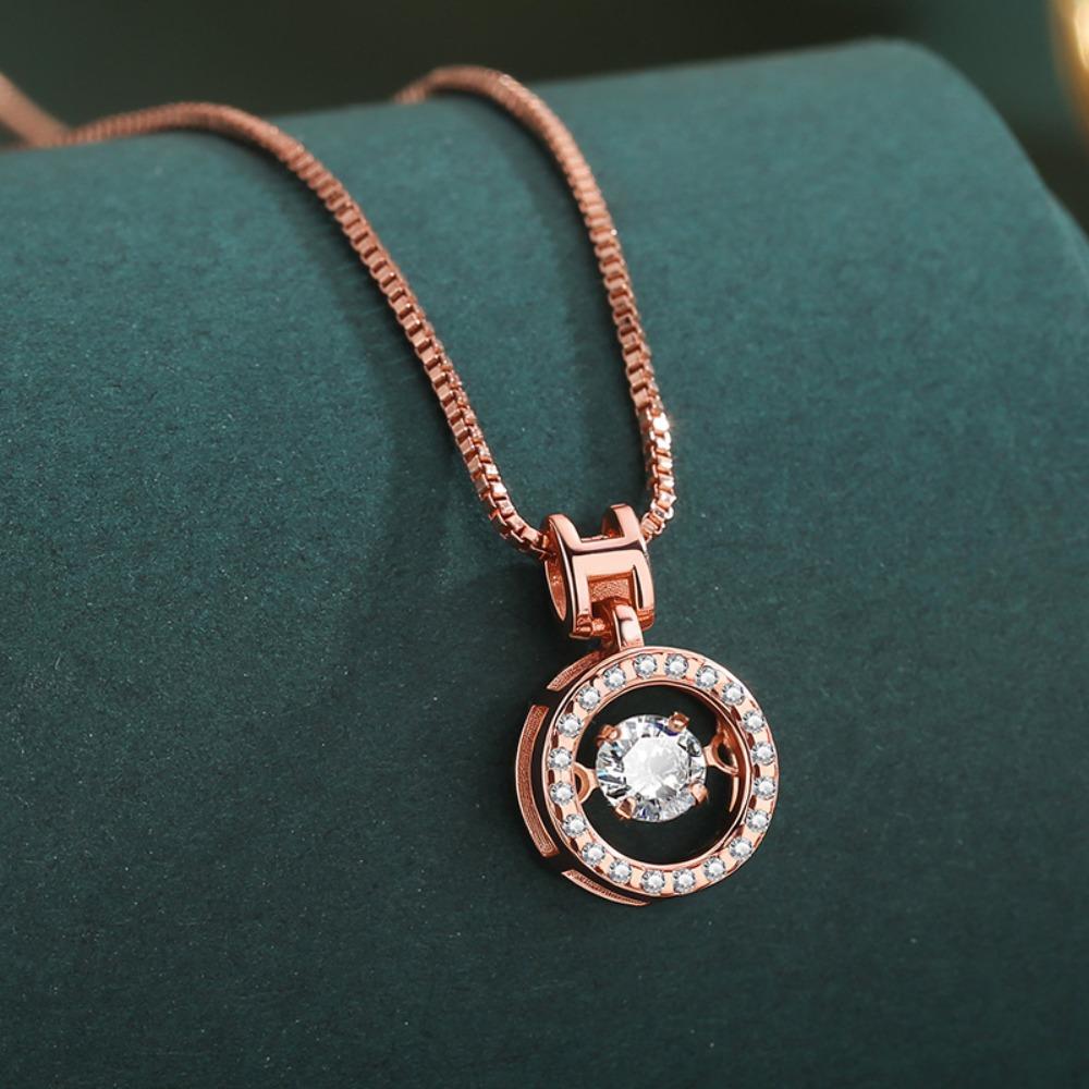 Classic Luxury Rose Gold Shining Crystal Zircon Beating Heart Pendant Necklace for Women Exquisite Valentine's Day Gift Jewelry