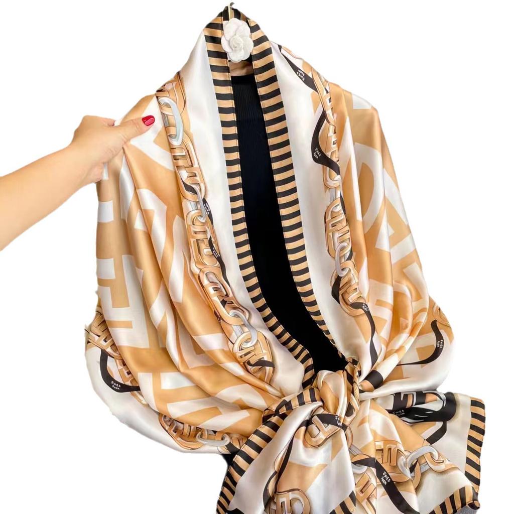 Silk scarf female spring and autumn fashion printing simulation silk temperament sarong thin section shawl scarf