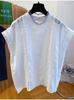 Women's White Lace Cotton Top - 2025 Summer Flutter Sleeve Patchwork Design
