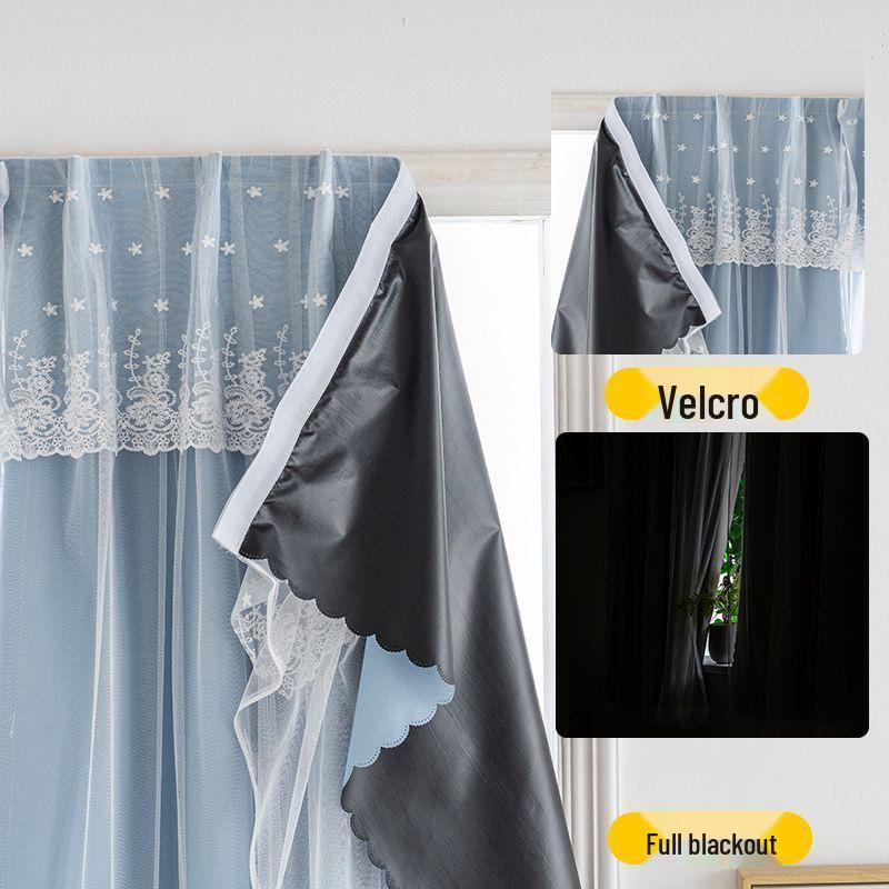 Velcro Gauze Curtain: No-Punch, Full Blackout, Non-Transparent, Sun-Protected, Ideal for Rental Rooms (Blocks 99% Light)