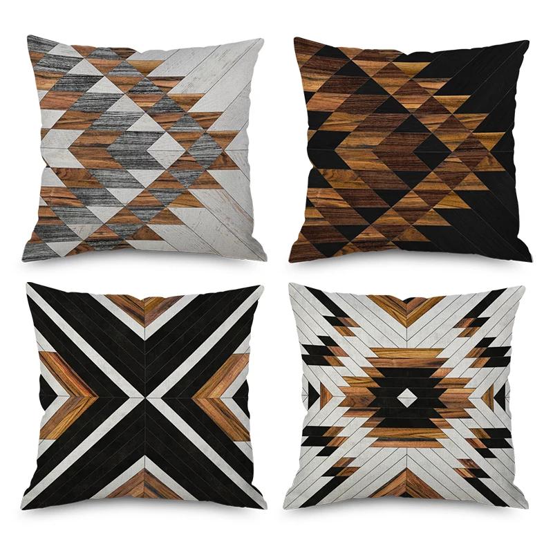 Fine Glasses Unisex Brown 4Pc Home Decor Nordic Christmas Geometric Ornament Pillowcase Sofa Chair Printed Car Cushion Cover Funda De Almohada
