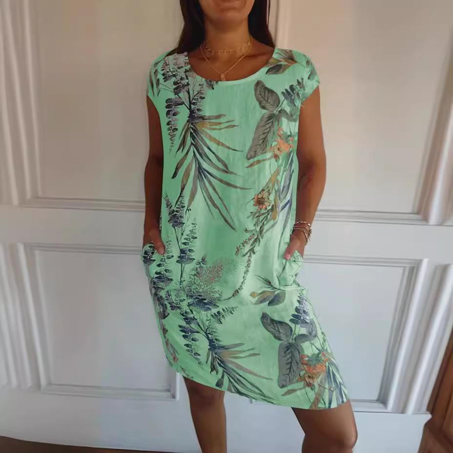 2026 Women’s Summer Cotton & Linen Printed Skirt with Pockets – European & American Style