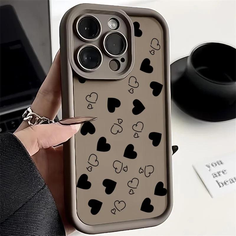 

Phone Case For iPhone 16 15 13 14 12 11 Pro Max 7 8 15 16 Plus XR X XS Max SE2022 Love Heart Print Matte Soft Shockproof Cover iPhone XR