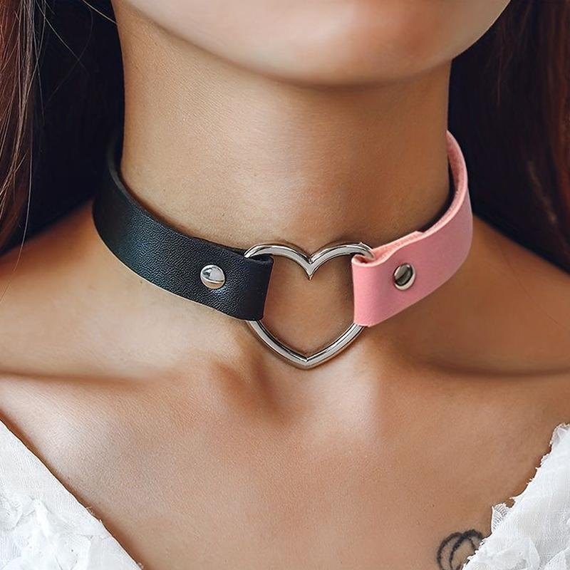 Black Multi Color Punk Collar Necklace Sexy Pu Leather Heart Lock Key Spike Choker For Women Gothic Cosplay Party Jewelry