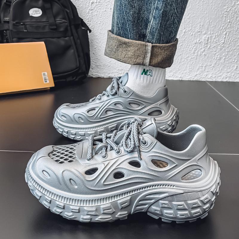 Hole shoes summer men's hollow breathable platform slippers lace-up beach shoes couple outdoor sports sandals men