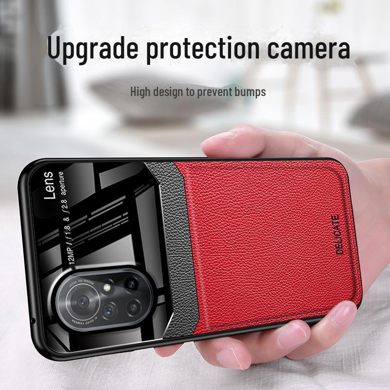 Ochranný kryt s koženou texturou pro Huawei Honor V40 Light Luxury Edition - měkký silikon, plný okraj, ochrana objektivu 5G