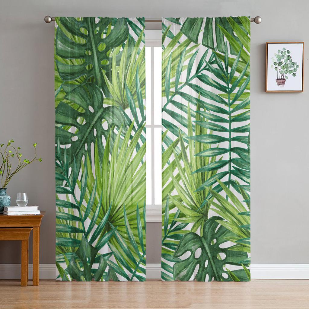 Green Leaves Jungle Plant Nature Modern Tulle Curtains For Living Room Sheer Curtain Bedroom Voile Decorative Window Treatments