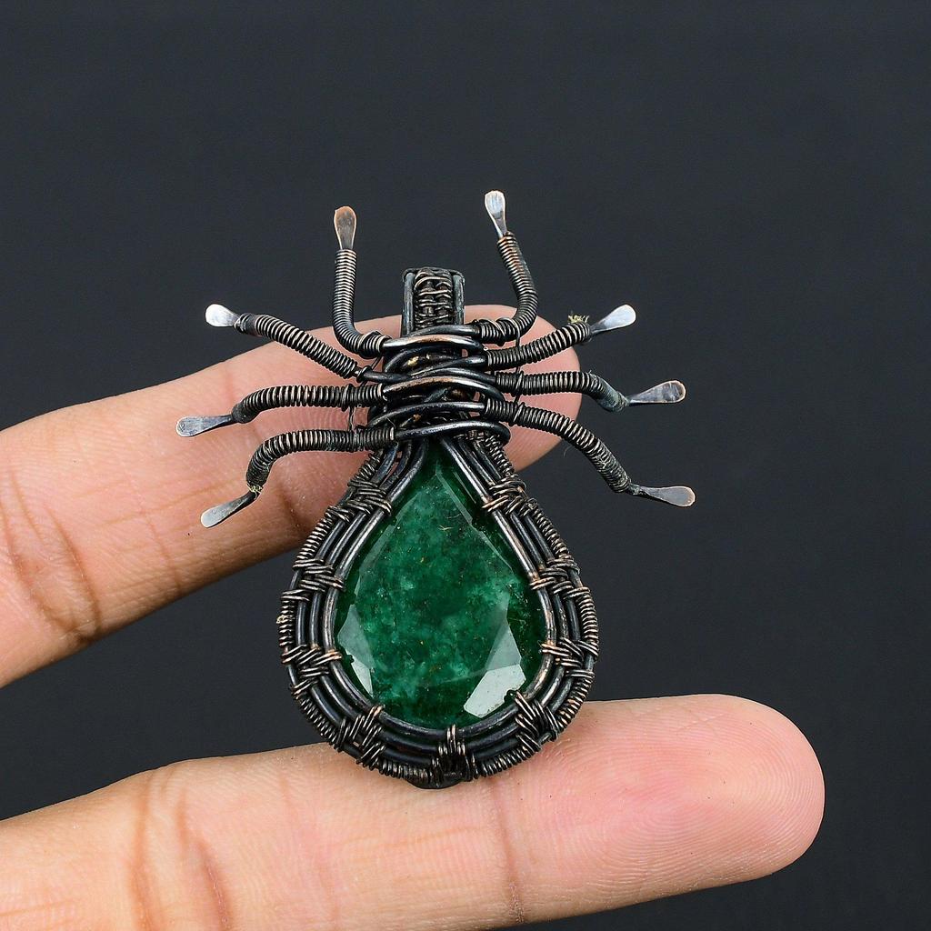 Emerald Pendant, 999 Copper Wire Wrapped Pendant Gemstone Jewelry, Handmade Pendant Amazing Jewelry, Gift For Her