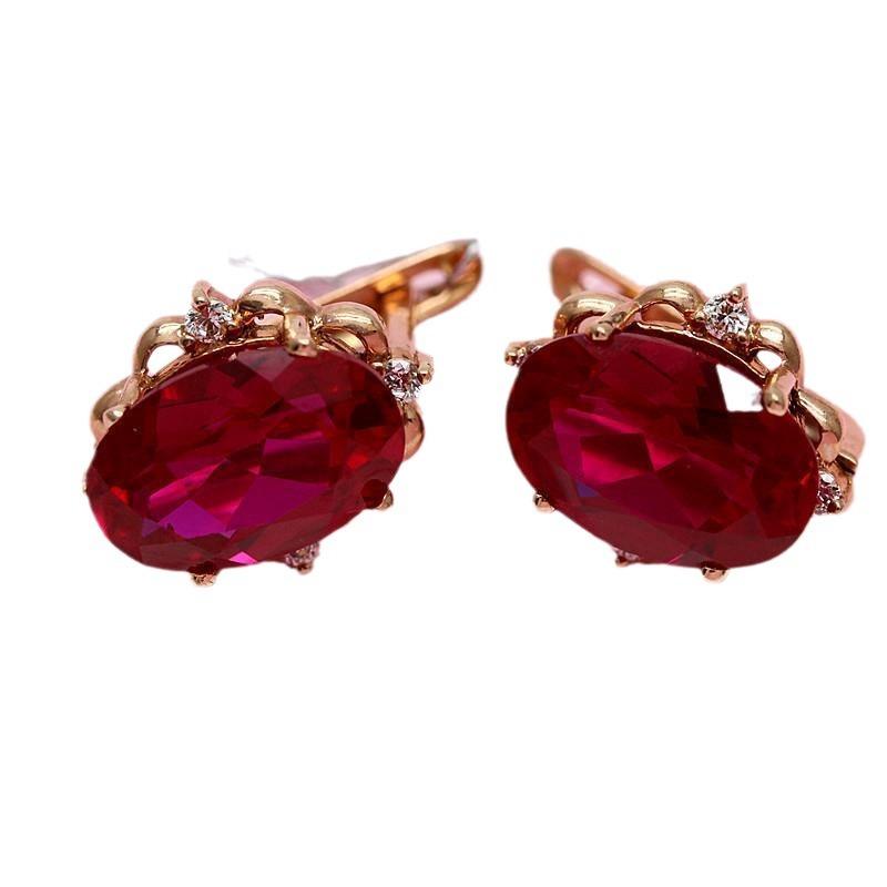 Exquisite Russian 585 Purple Gold Women'S Red Stone Egg Surface Earrings Fashion Temperament Pure Color Gold Plated Rose Gold Earrings