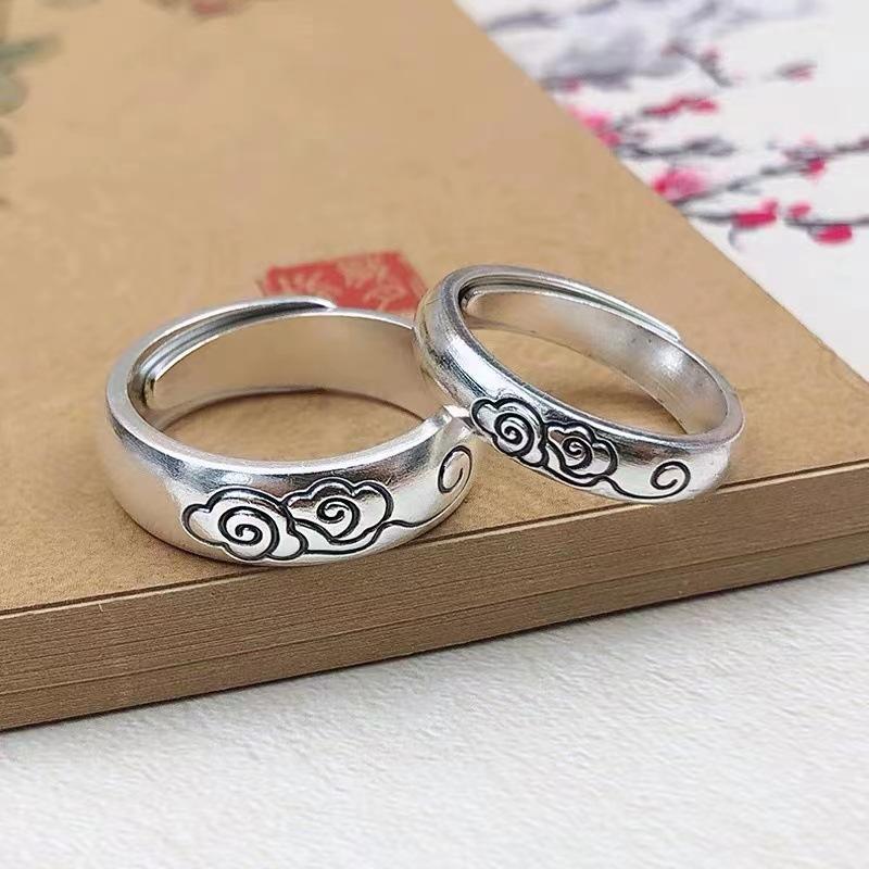 2 Stück 925 Sterling Silber Partnerringe Verstellbar Schlichtheit Mode Exquisit Herren Damen Schmuck Zubehör Hochzeitsfeier Geschenk