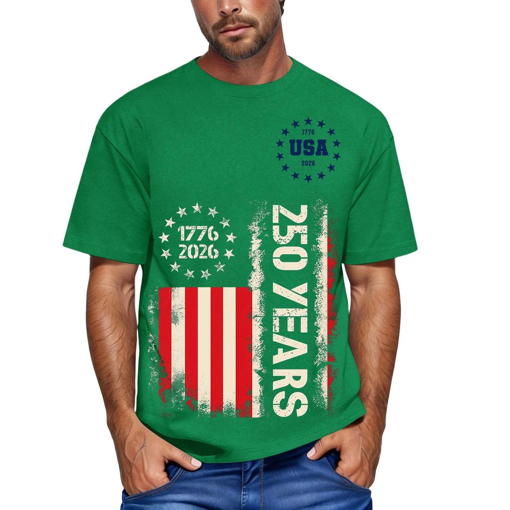 Herren lockeres und lässiges T-Shirt mit Flaggen-Buchstaben-Print, kurzärmeliges Oberteil