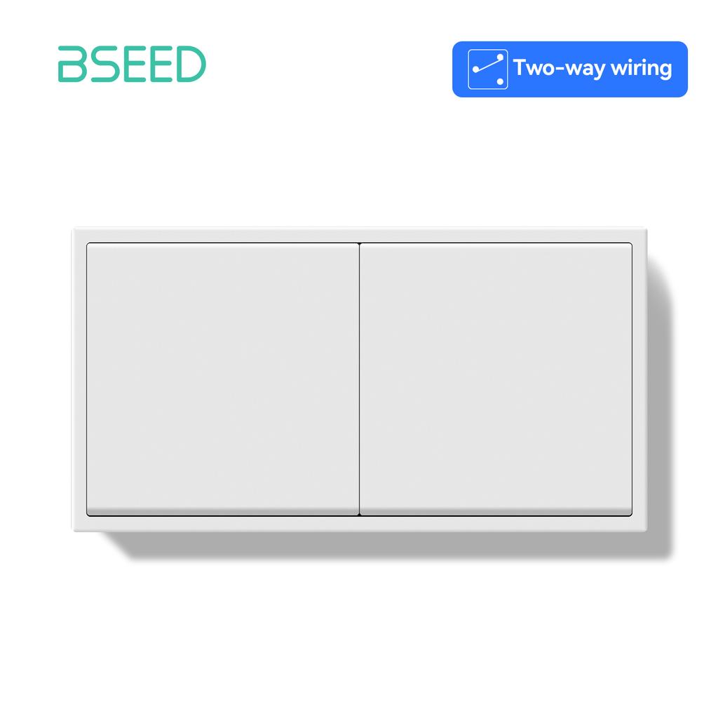 BSEED 1/2Gang Mechanical Button Light Switch 1/2Way Wall Switches Plus French Sockets Power Outlets Plastic Panels White Series