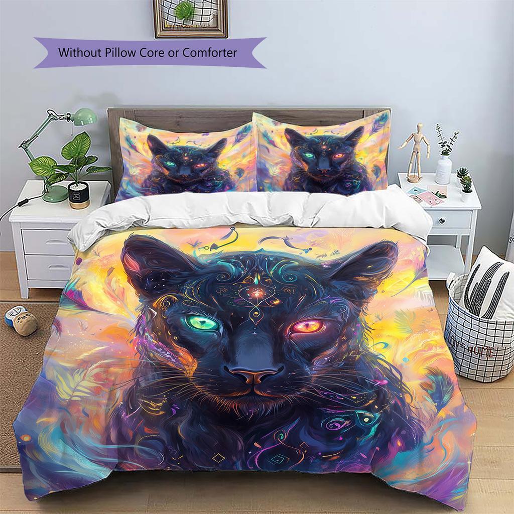 Colorful glowing leopard Pattern Bedding Quilt Set Quilt Cover Pillowcase Home Decoration Gift (1 * duvet cover + 2 * pillowcase, without core)