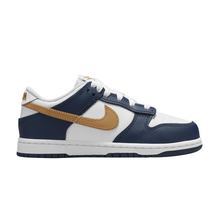 

Nike Dunk Low PS Midnight Navy Wheat Kids Sneakers Blue White FB9108-111 29.5