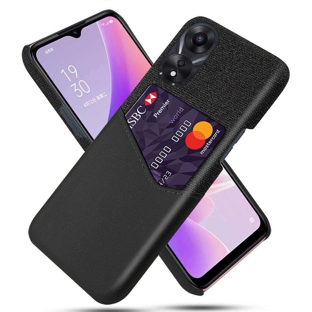 

For Oppo A58 5G Cloth Texture Drop-proof Phone Case with Card Slot PU Leather Coated Hard PC Wear-resistant Phone Back Cover Black