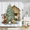 1Pc Rustic Farmhouse Christmas Shower Curtain - Vintage Barn Style With Horse, Dog, Cow & Pig Design, 70.8X70.8 Inch, Machine Wa