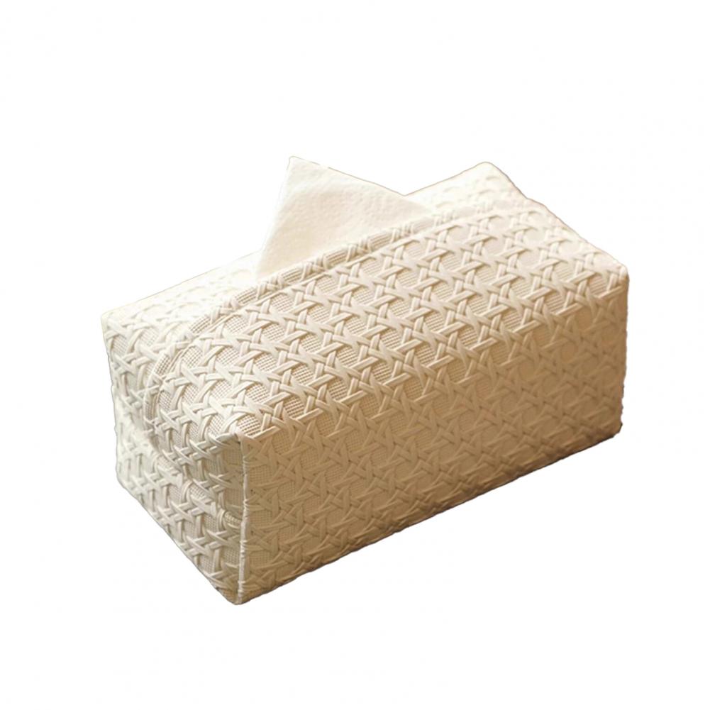 Faux Leather Tissue Box Holder Easy Maintenance Rattan Stain-resistant Tissue Case Bathroom Accessory