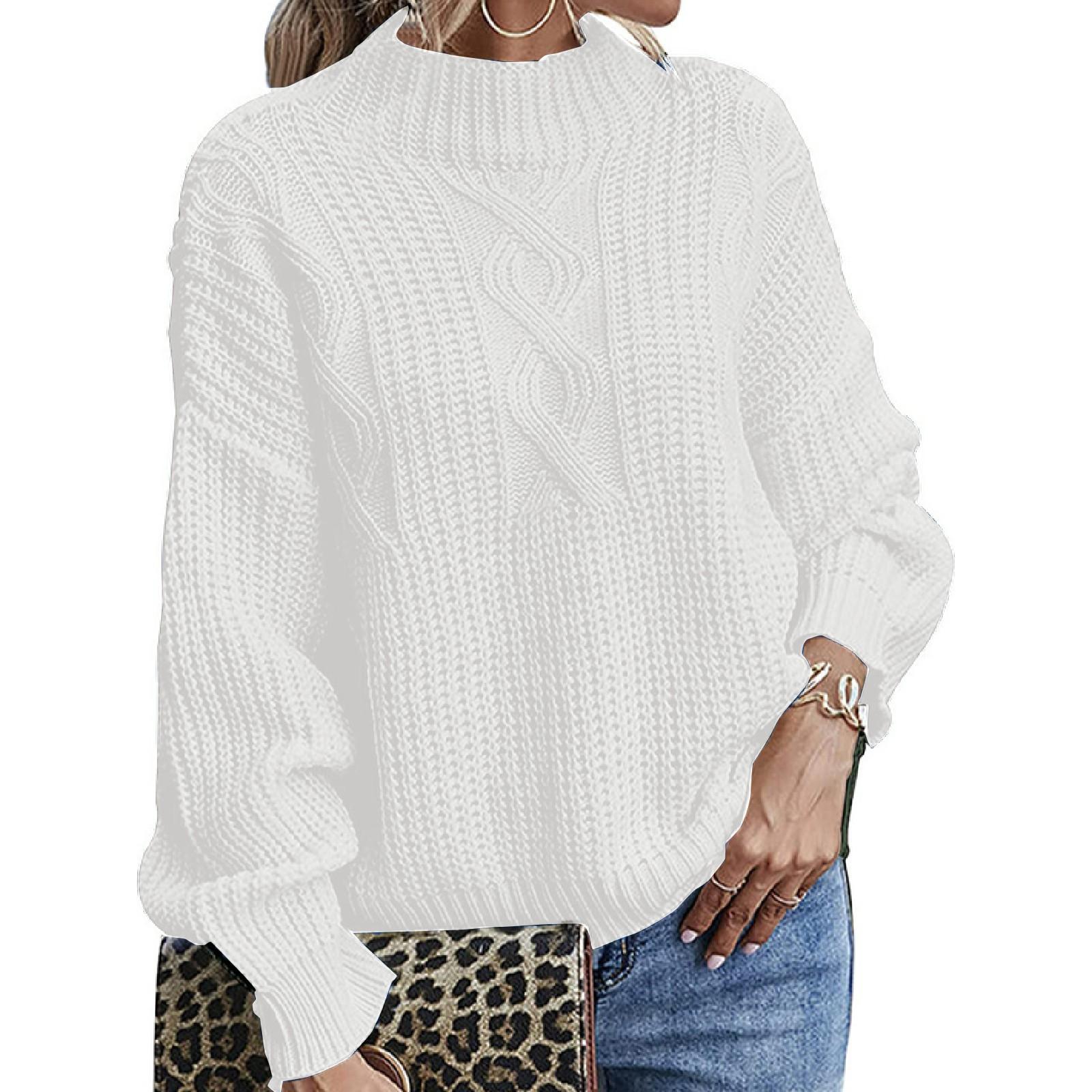 

Women S Black Loose Pullover High Neck Comfortable Collar Sweater Solid Knitted Long Sleeve Sweater XL білий