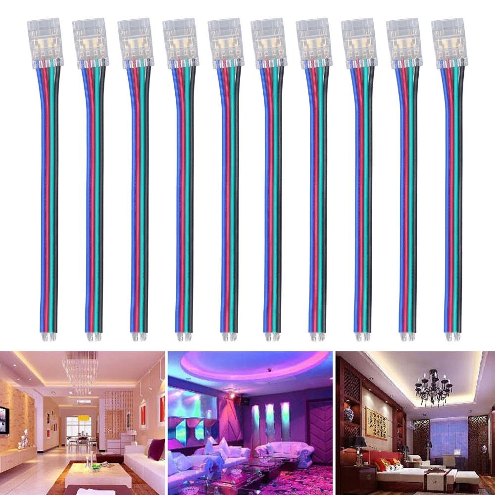10pcs 4PIN LED Strip Connectors 10mm Wire to Strip Connectors RGB Light Connectors  For Home Party