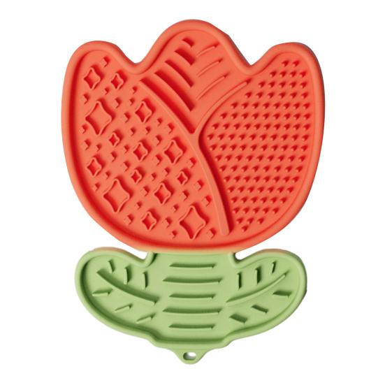 Lick Mat for Dogs Cats Tulip Flower Shaped Pet Slow Feeder Silicone Puppy Licking Pad with Suction Cup for Small Medium Large Dogs Cats красный