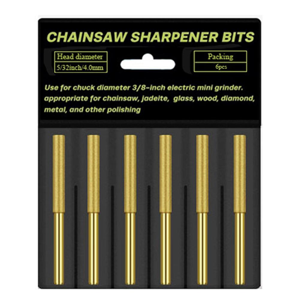 6pcs Chainsaw Sharpening Stone Chain Saw Sharpener Diamond Grinding Tool Titanium-Plated Grinding Bits 4mm/4.8mm/5.5mm