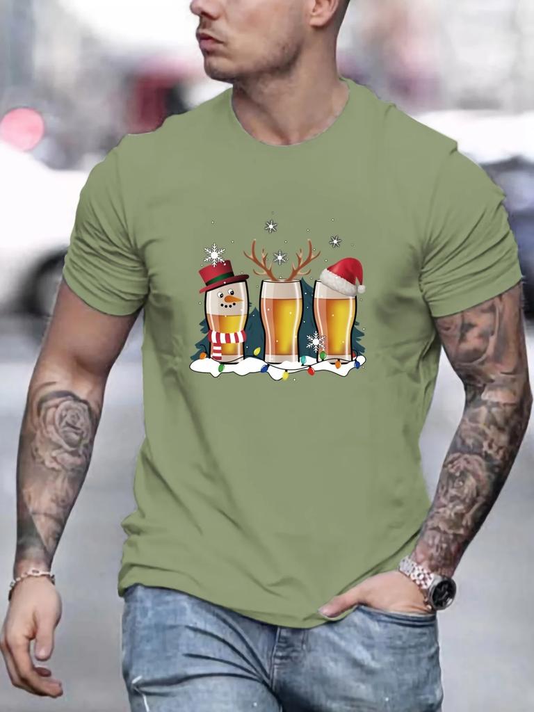 Men's Festive Christmas Tee Casual Short Sleeve Snowflake Men T-Shirt Short Sleeve Tee Oversize Man Top Shirt Harajuku T-Shirts