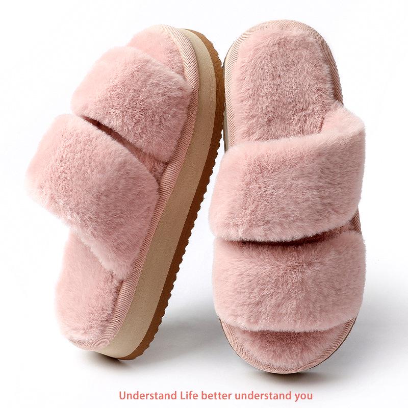 Damen Japanische Baumwollpantoffeln mit offenen Zehen für Herbst/Winter - Innen/Außen, Geräuschlos, Plüschig, Rutschfest, Fellartig.