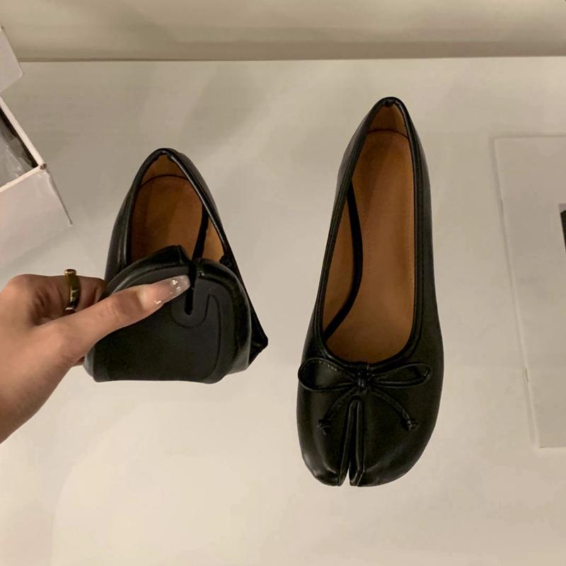 

Fashion SUOJIALUN 2024 Autumn Women Flat Shoes Fashion Split Toes Shallow Slip On Ladies Casual Laofer Shoes Soft Flat Outdoor Dress Boa 35 чёрный