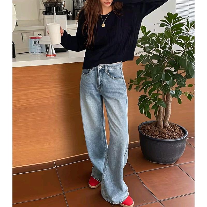 Women's Spring New Loose Casual Wide Leg Jeans Straight Leg Mop Pants