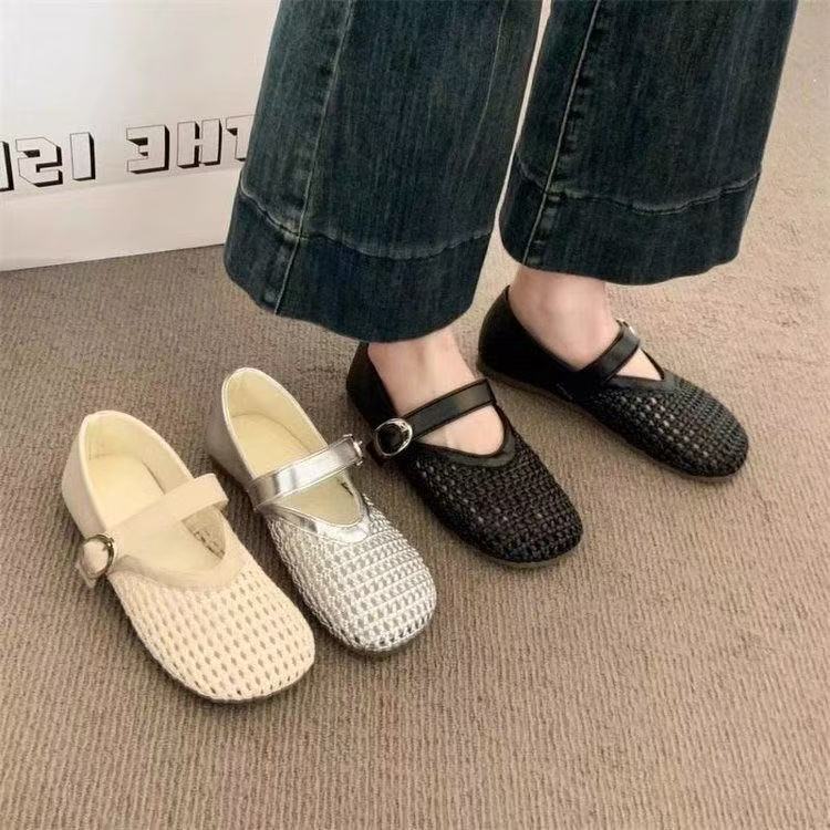 Mary Jane single shoes summer new flat-soled soft-soled mesh hollow shoes woven fishing net shoes sandals