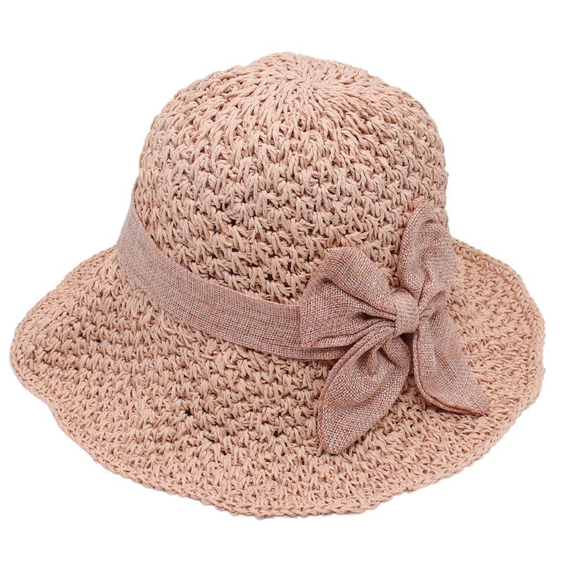 Foldable Retro Summer Versatile Visor Pastoral Elegant Bow Straw Hat Outdoor Outing Beach Hat