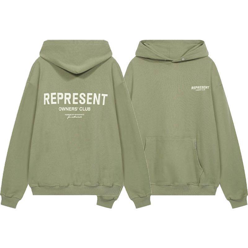 Maglione con cappuccio ampio da uomo e felpa da donna con stampa di lettere slogan classico REPRESENT transfrontaliero europeo e americano moda