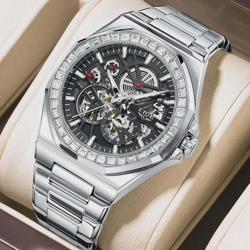 Роскошные Водонепроницаемые Часы Розовое Золото Мужские Повседневные Модные Бизнес-Часы Мужские Светящиеся Автоматические Механические Наручные Часы