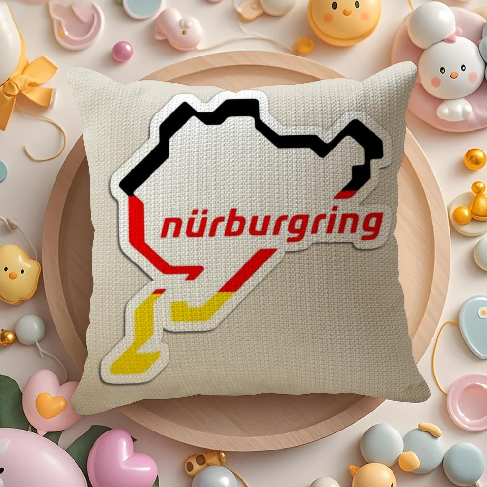 Nurburgring Sport Car Cushion Cover Linen Organic Fabric Double-Sided Printing Breathable Pillow Case Sofa Home Decor Gift