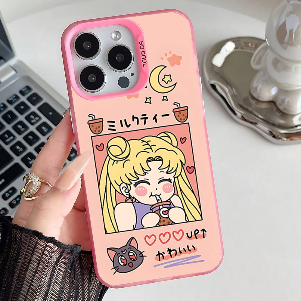Handyhülle für iPhone 17, 16, 15, 14, 13, 12, 11, Pro, XS, Max, Plus, Mini, SE Anime S-Sailor-M-Moon Pink Candy Matte Shockproof Cover