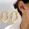 Classic Fashion Smooth Round Hoop Earrings For Women Stainless Steel 5Mm Thick Ear Buckle Huggie Earrings Circle Vintage Jewelry