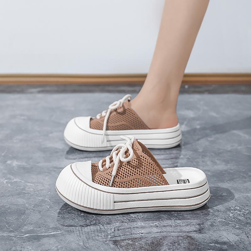 

Удобная сетчатая дышащая модная полутоп женская обувь лето новая сексуальная с круглым носком элегантные шлепанцы на толстой подошве 36-37 коричневый