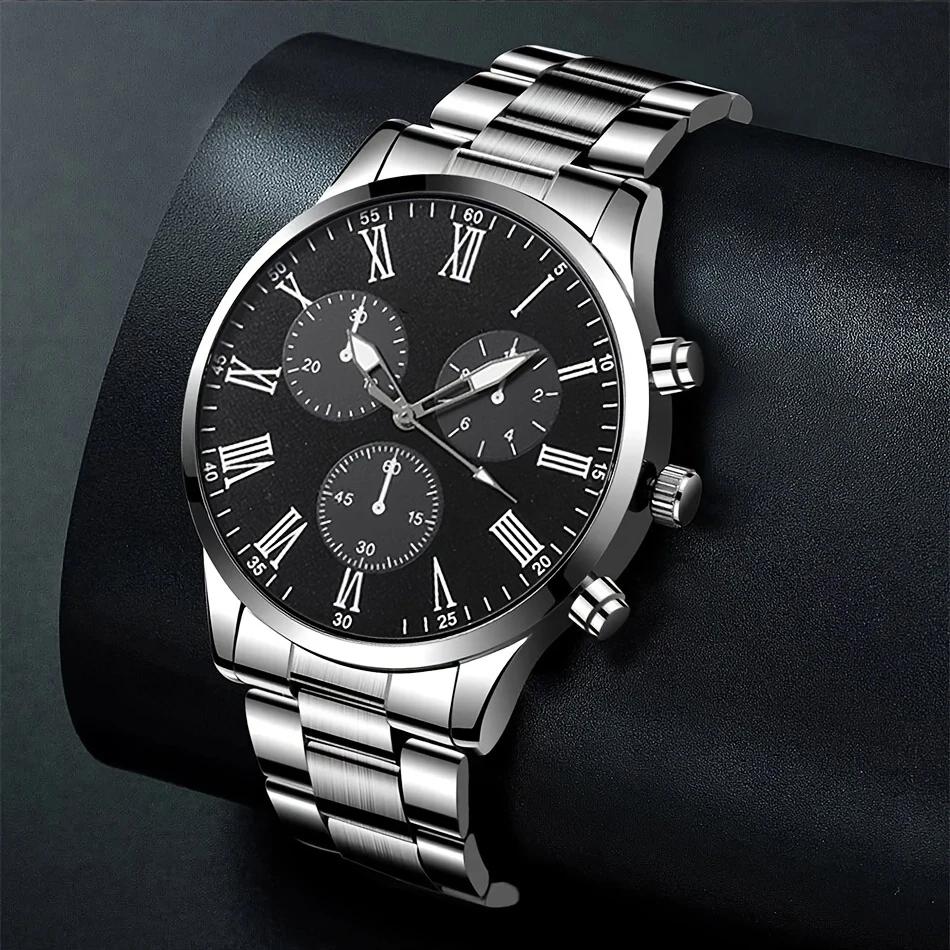 1-piece set of men's watches, business high-end quartz watches, large dial steel strip watches, men's watches