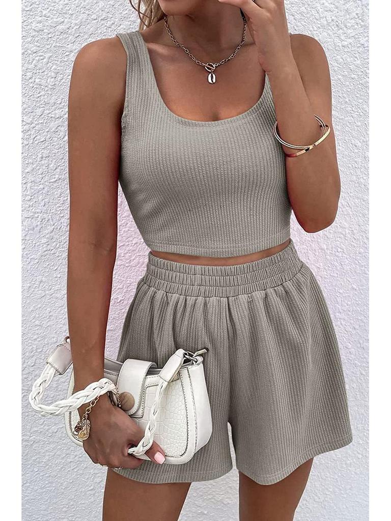 2023 Summer Women's Sweet Style Knit Sleeveless Casual Solid Color Suit