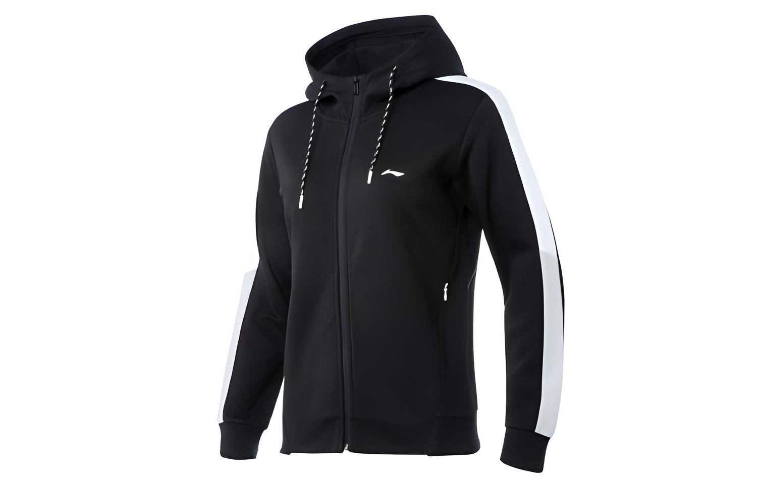 Li Ning Sweatshirts Women s New Standard Black Hooded Moderate Cardigan AWDQ314-1 S